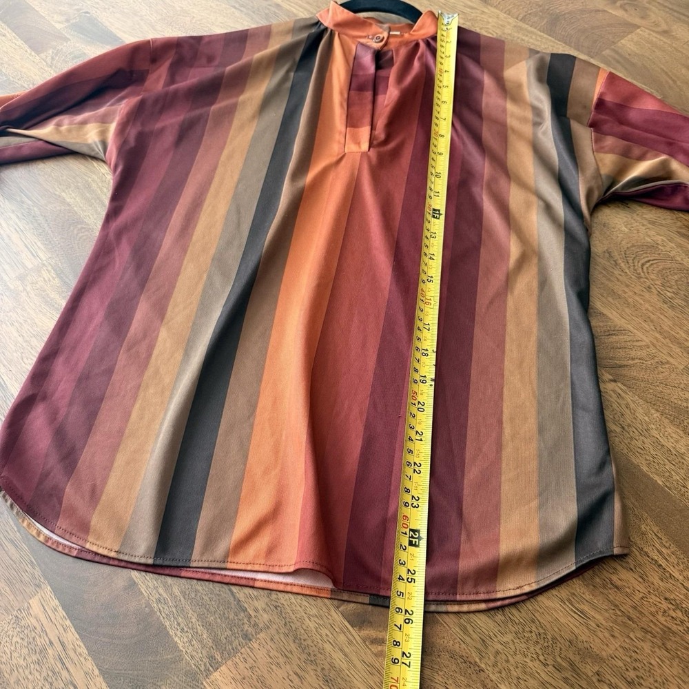 Vintage 70s Sears Blouse Small Top Balloon Sleeve Mandarin Collar Disco Striped - Picture 4 of 16